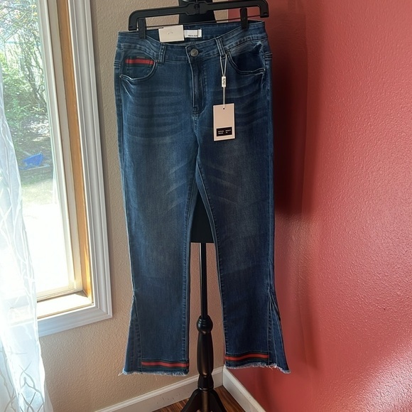 NEW KOKO Insert Flare Jeans with Green Red Trim - Picture 3 of 12
